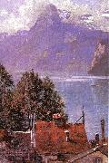 John Douglas Woodward Brunnen, Lake Lucerne oil on canvas